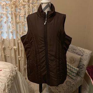 Jane Ashley brown puffy vest with fur collar 2X